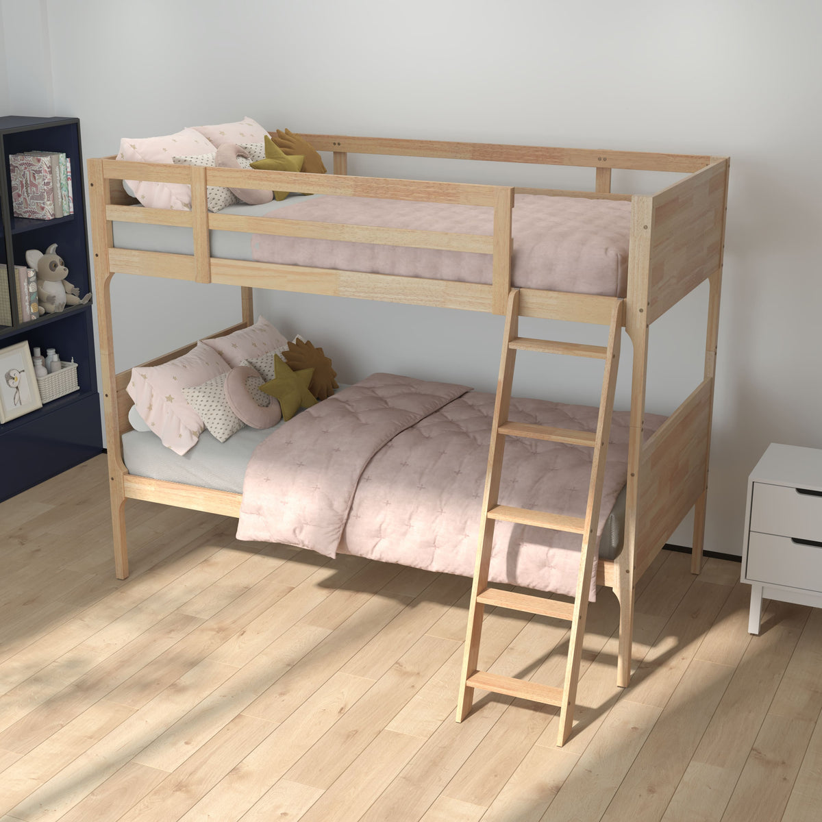 Emma + Oliver - Samuel Kids Bunk Bed with Convertible, Solid Wood Slatted Frame and Easy-to-Climb Ladder with No Box Spring Required - Natural