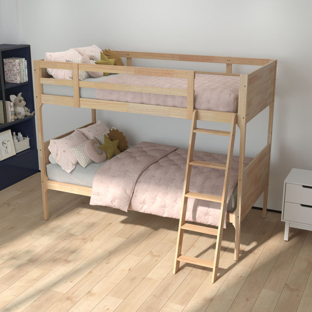 Front. Emma + Oliver - Samuel Kids Bunk Bed with Convertible, Solid Wood Slatted Frame and Easy-to-Climb Ladder with No Box Spring Required - Natural.