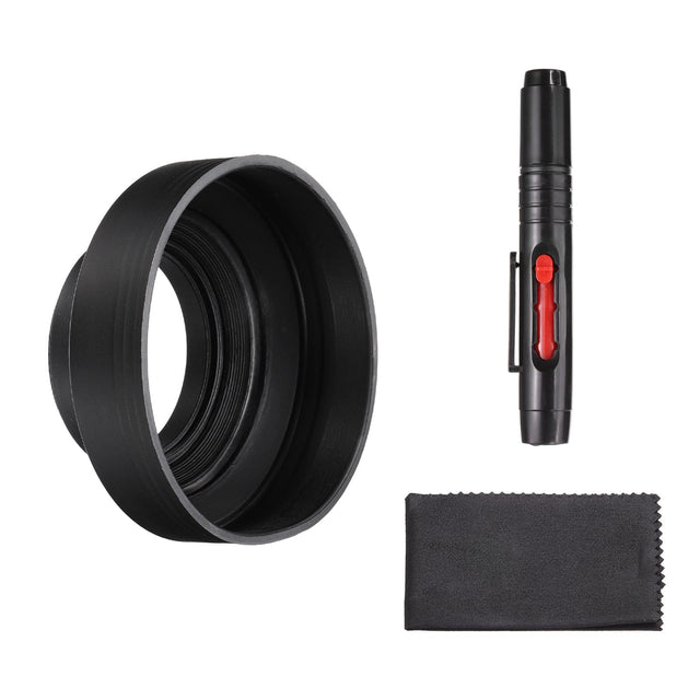 Front. Unique Bargains - 55mm Rubber Camera Lens Hood, Collapsible 3-Step Sun Shade with Cleaning Cloth & Pen - Black.