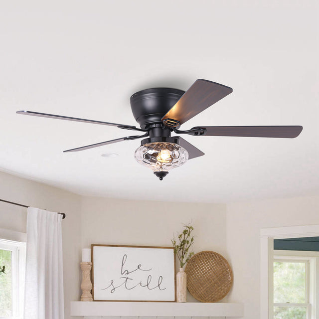 Front. Parrot Uncle - 52" Traditional  5-blade Glass Low Profile Flush Mount Ceiling Fan with Remote - Black.