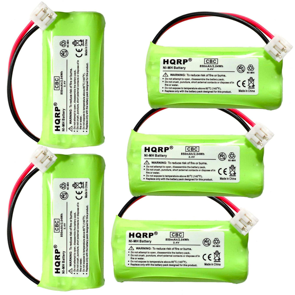 HQRP - 5-Pack 2.4 V 850 mAh Ni-MH Cordless Phone Battery Replacement for VTech BT183348 BT283348