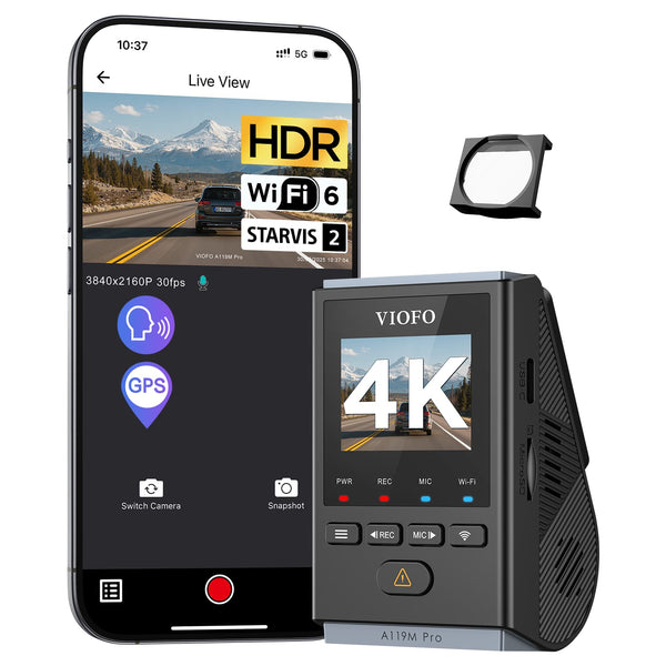 VIOFO - A119M Pro 4K HDR MINI Dash Cam, STARVIS 2 Sensor, Front Dash Camera for Cars, Wi-Fi 6, Supports 512GB Max - Black