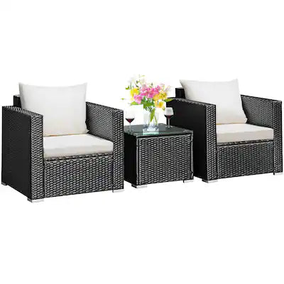 Costway - 3PCS Patio wicker Furniture Set Conversation Rattan Sofa Set w/Cushion Garden