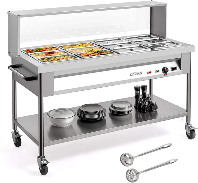 Front. Winado - 96QT 1500W Electric Commercial Food Warmer, 12-Pan Steam Table 8QT/Pan Stainless Steel Bain Marie with Acrylic Shield - Silver.
