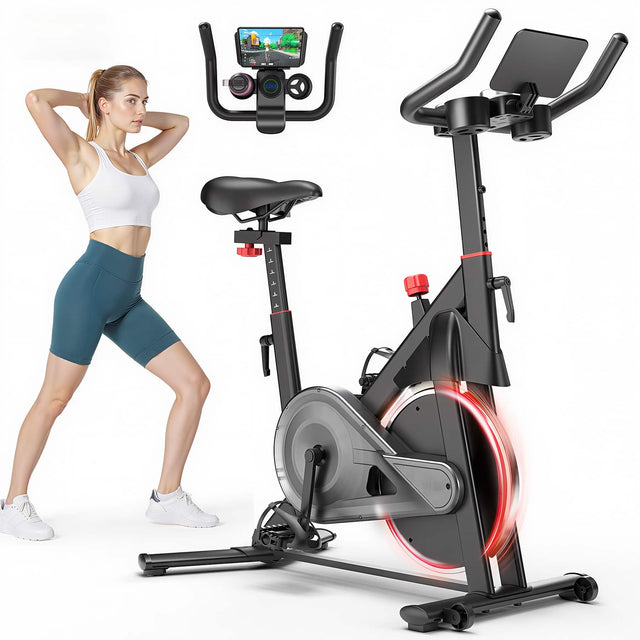 Front. Superun - Superun Exercise Bike, Indoor Cycling Bike with 32 Levels of Adjustable Magnetic Stationary Bike - Blackred.