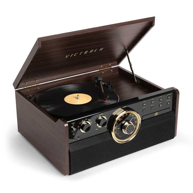 Angle. Victrola - Empire Bluetooth 6-in-1 Record Player - Gold/Brown/Black.