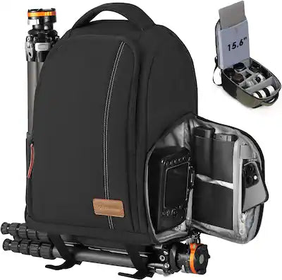 TARION - 15L Camera Backpacks Waterproof Camera Bag with 15.6" Laptop Compartment & Side Access Tripod Holder