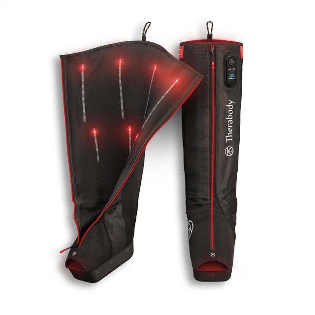 Front. Therabody - Therabody - JetBoots PRO Plus - Wireless Compression Boots With Vibration & Infrared LED Light - Short - Black - Black.