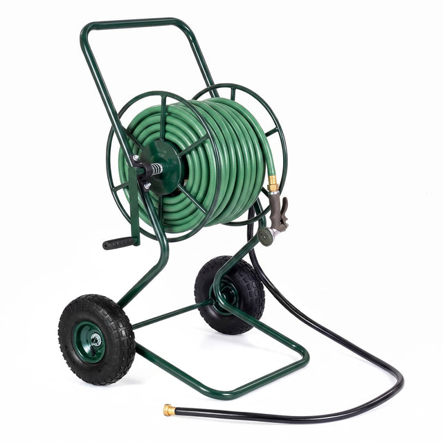 Front. Costway - Costway Garden Hose Reel Cart with 2 Rubber Wheels, Holds up to 300 FT of 5/8" Hose - Green.