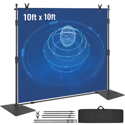 VEVOR - 10ft x 10ft Pipe and Drape Kit, Heavy Duty Backdrop Stand with Carbon Steel Base, Adjustable Backdrop Support