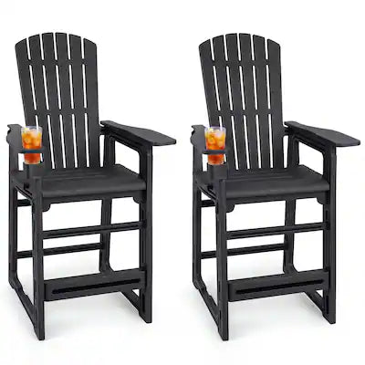 Costway - 2 PCS All-Weather HDPE Tall Adirondack Chair with Backrest, Armrests, Cup Holder