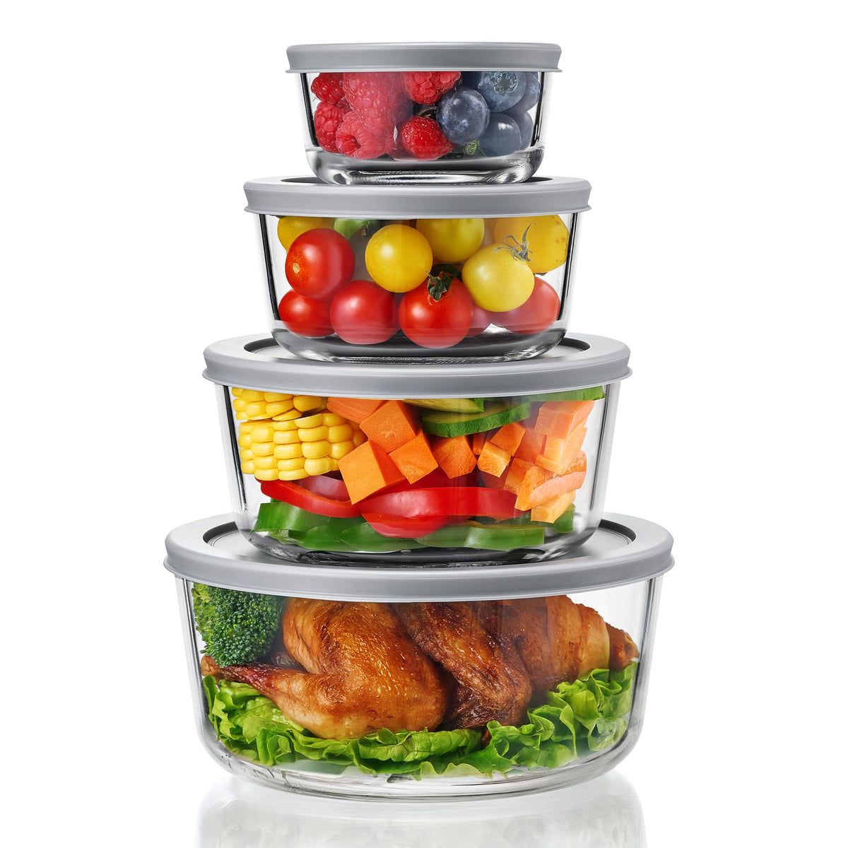 Sorbus - 4 Pack Glass Meal Prep & Food Storage Containers with Airtight Lids Microwave & Freezer Safe - Clear