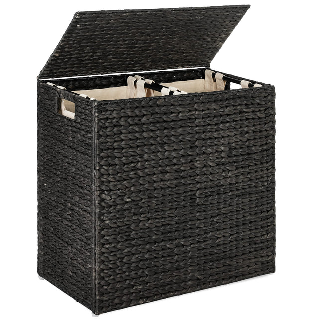 Front. Best Choice Products - Best Choice Products Large Laundry Hamper W/Lid, Hyacinth Basket, W/Washable Liner Bag, 30 Gal (114 liters) - Black - Black.