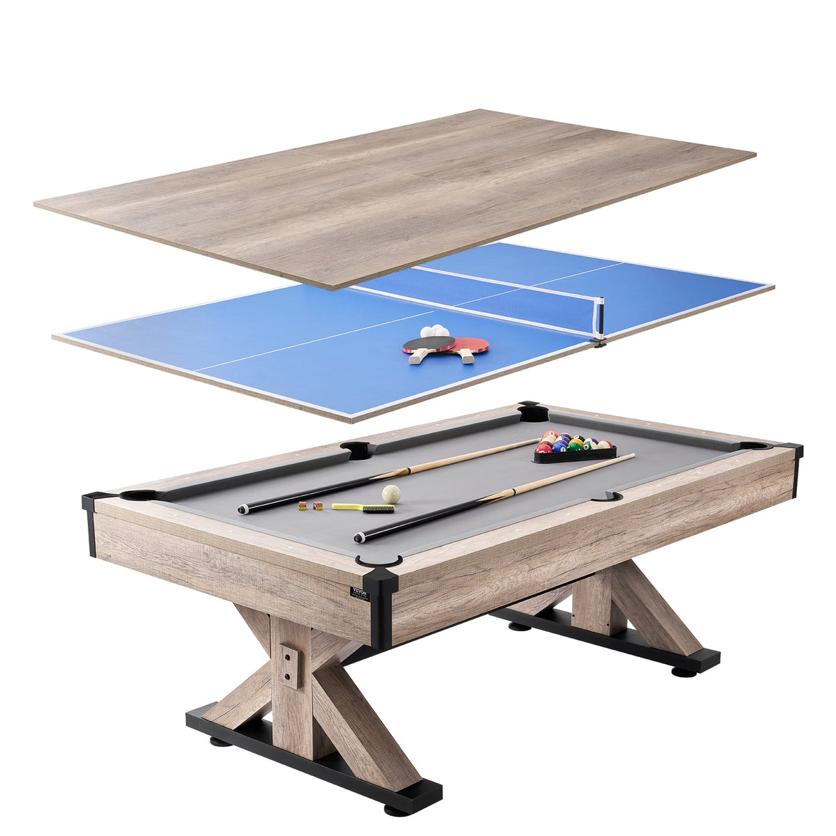 VEVOR - Billiards Table Combo Set,7ft 3-in-1 Multi Game Table with Dining,Pool,and Tennis Table,Includes Full Set of Accessories - Gray, Wood