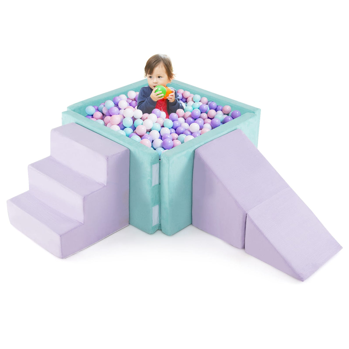 Gymax - 3-in-1 Foam Climbing Blocks for Toddlers w/ Ball Pit for Climbing Crawling - Lavender, Green