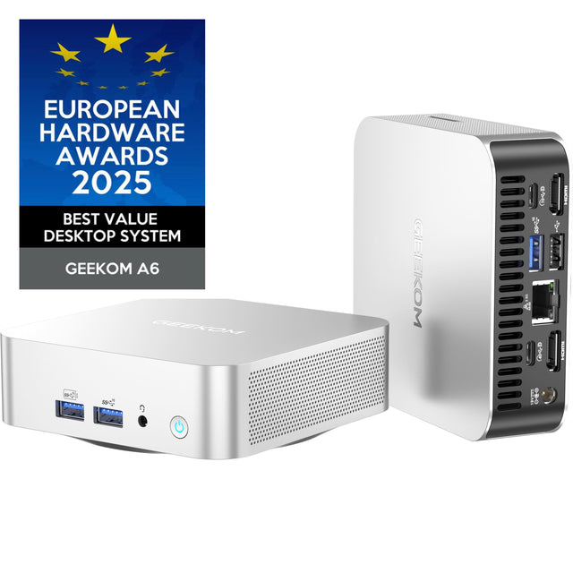 EUROPEAN HARDWARE AWARDS 2025  
BEST VALUE DESKTOP SYSTEM  
GEEKOM A6