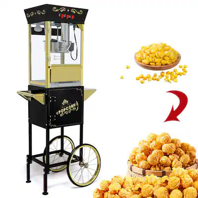Loheer - 12oz Popcorn Machine Cart with Wheels Vintage Movie Theater Popcorn Maker Stainless Steel Kettle