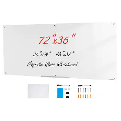 VEVOR - Magnetic Glass Whiteboard, Dry Erase Board 72"x36", Wall-Mounted Large Glassboard Frameless