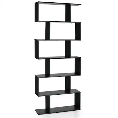 Costway - 6 Tier S-Shaped Bookshelf Storage Display Bookcase Decor Z-Shelf