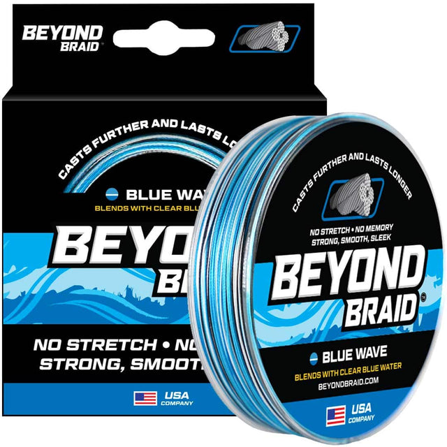 BEYOND BRAID

CASTS FURTHER AND LASTS LONGER

BLUE WAVE
BLENDS WITH CLEAR BLUE WATER

NO STRETCH • NO MEMORY
STRONG, SMOOTH, SLEEK

BEYOND BRAID.COM

USA COMPANY