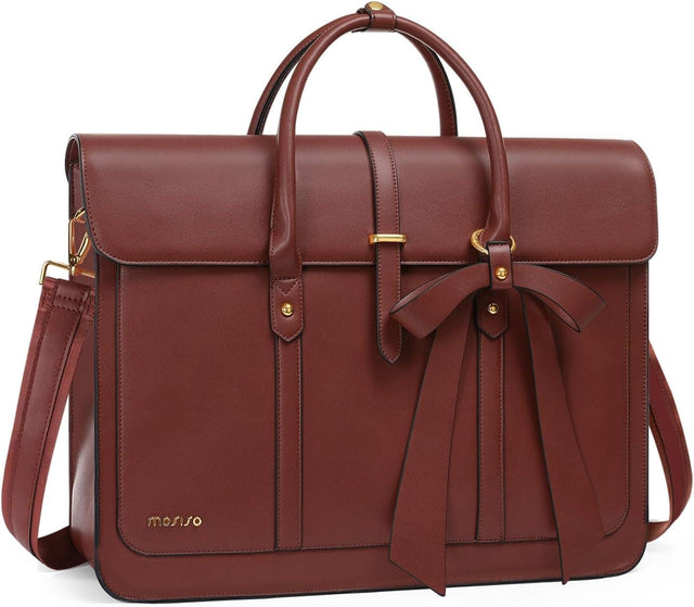 Front. mosiso - Laptop Bag for Women 13-14 inch PU Leather Laptop Shoulder Bags Convertible Backpack Casual Handbag Work Computer Bag - Brown.