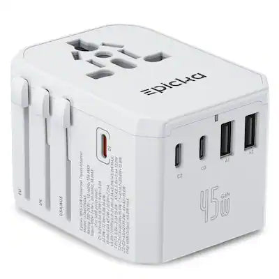 Epicka - GaN 45W Universal Travel Adapter with USB Ports, PD Fast Charging International Plug Adapter, Multi-Port Travel Charger