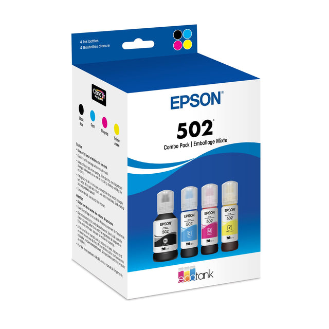 4 Ink bottles 4 Bouteilles d'encre

Cara Bod M Doen Wogpets Ves Caudos ia d les titnn pom Tem tn mtE aptes g VN ure Md L Vnetion euc hen A Z  ve. A V t0m Z Jan  So tad biate M d T 1 N  Sk STAAL nor to Ftd v mn - A d nh Tesnate EPSON 502 Emballage Mixte Combo Pack | EPSON EPSON EPSON 502 502 EPSON 502 Y 502 M nl et n e eldotank