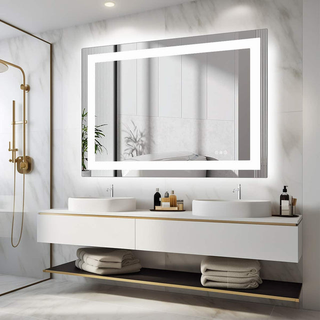 Front. Anysun - 36" x 48" Anti-fog LED Bathroom Mirror with Dual Light Source and Three Lighting Modes.