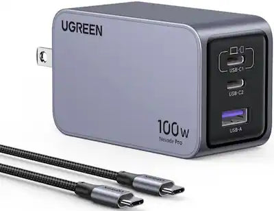 UGREEN - Nexoede Pro 100W USB-C Charger Set, PPS 3-Port Compact Foldable GaN Charger for MacBook Pro/Air, iPad, iPhone Series