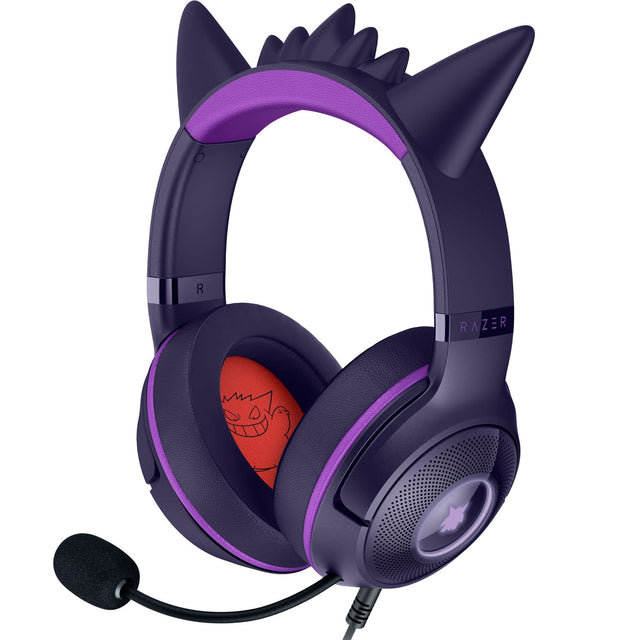 Front. Razer - Kraken Kitty V2 Wired Over-the-Ear Gaming Headset for PC, Mac, Nintendo Switch, Steam Deck, Mobile, and Tablet - Pokémon Gengar Edition.