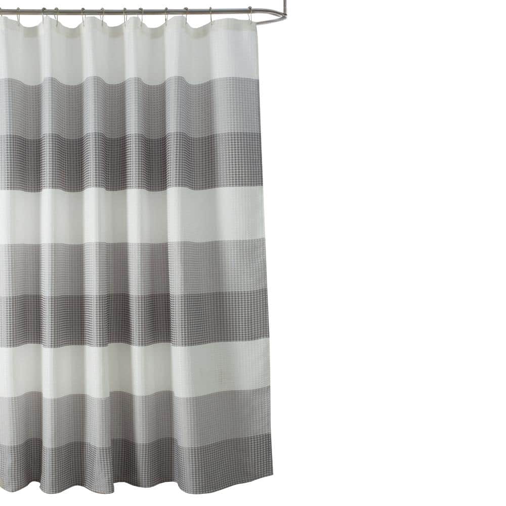 Olivia Gray - Glamor Striped Waffle Jacquard Polyester Bathroom Shower Curtain 70" x 72" - Silver