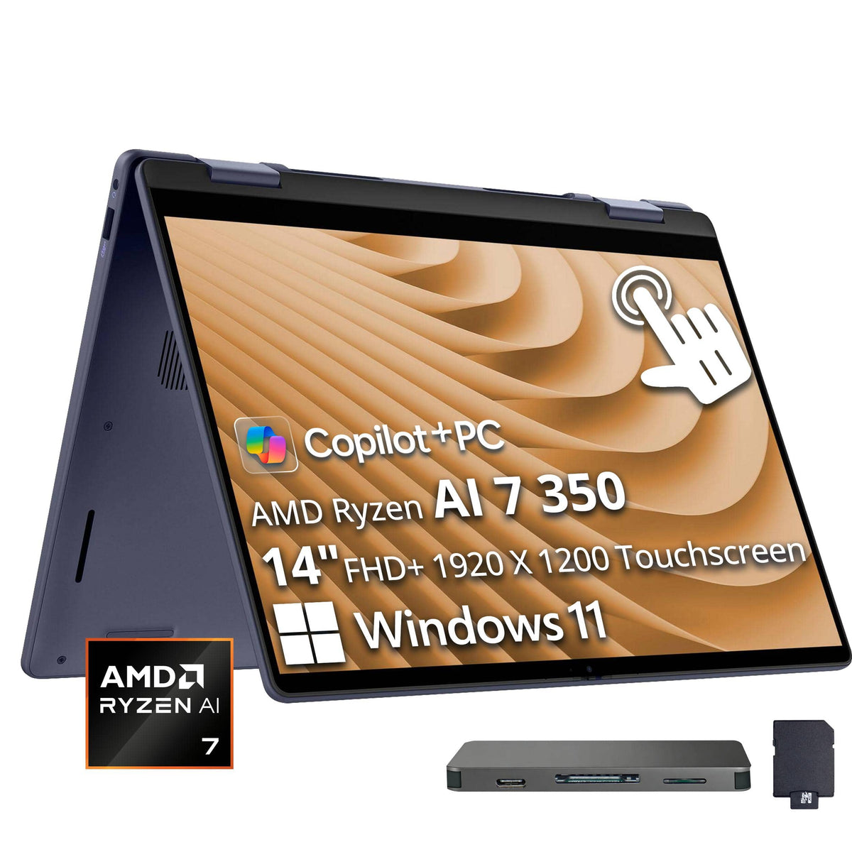Dell - Plus - Copilot+ PC - 14" 2K 2-in-1 Touchscreen Laptop - AMD Ryzen AI 7 350 2025 - 16GB Memory - 1TB Storage - Midnight Blue