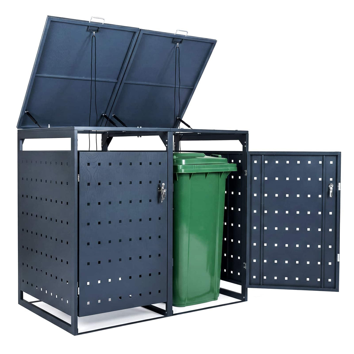 Gymax - Metal Garbage Bin Storage Shed for2Trash Cans44CU.FT Double Trash Can Enclosure - Gray