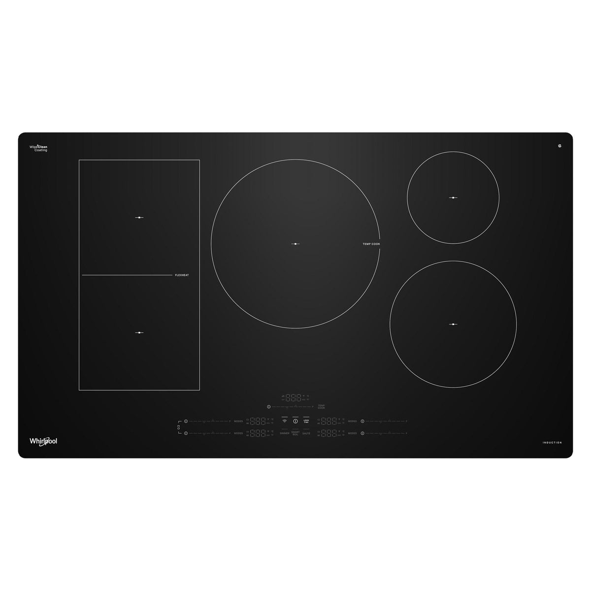 Whirlpool - 36 in. Wide 5 element Electric Induction Cooktop with Temp Cook Technology and WipeClean Coating - Black