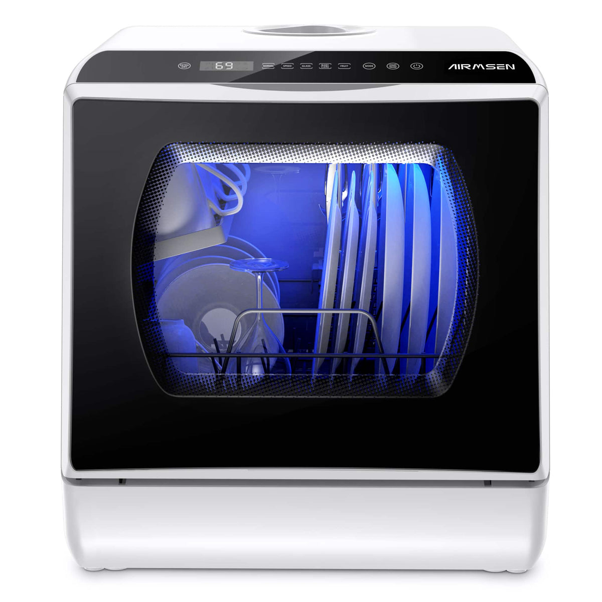 AIRMSEN - Portable Countertop Dishwasher with 5L Built-in Tank & Air Dry, 5 Wash Programs - Black