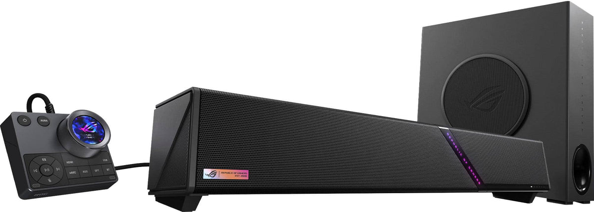 ASUS - ROG Gjallar 5-Channel (2.1.2) Dolby Atmos RGB Gaming Soundbar with LCD Control Hub (PC/Mac, Xbox, PS, Switch and Mobile) - Black