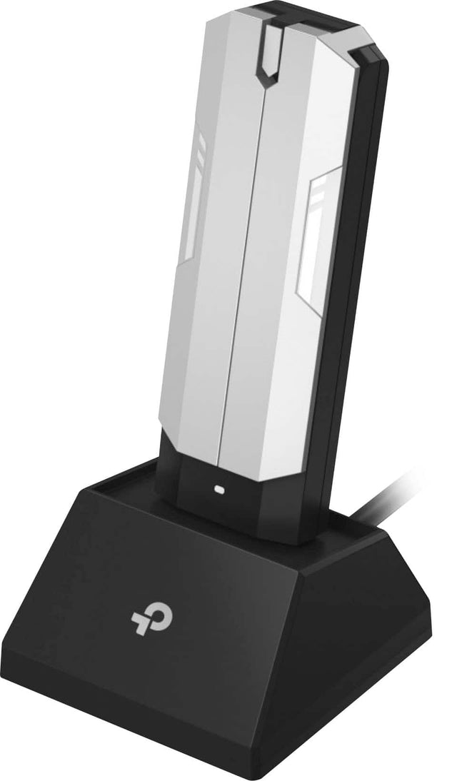Front. TP-Link - BE6500 Tri-Band Wi-Fi 7 Lightning-Fast High Gain Wireless USB Adapter for Boosted Range - Black.