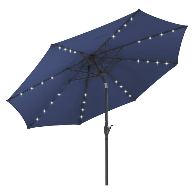 Front. Ainfox - Ainfox 10FT Large Patio Umbrella with Solar LED Lights & Crank Handle Outdoor Market Umbrella -Navy Blue - Navy Blue.
