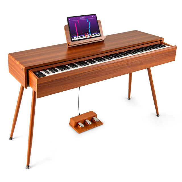 Front. Costway - Costway 88-Key Graded Hammer Action Weighted Keyboard with  Push-pull Drawer Record Replay - Brown.
