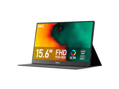 HKC - V16 15.6" Portable Monitor, Full HD IPS, Type-C/HDMI, Ultra-Slim Gray, Dual Speakers