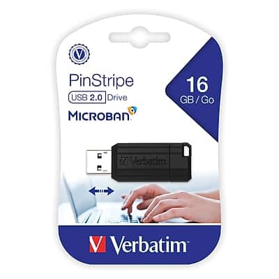 Verbatim - PinStripe 16GB USB 2.0 Type A Flash Drive - Black