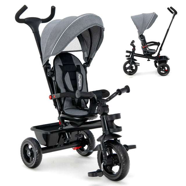 Front. Costway - Costway 4-in-1 Baby Tricycle Toddler Trike w/ Convertible Seat - Grey.