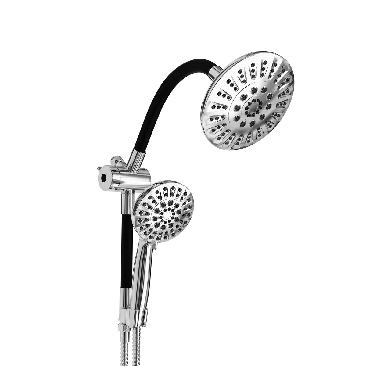 Akicon - Shower System with Shower Head and Handheld 6-Mode Spray Combo Bendable Goose Neck Shower Arm - Polished Chrome