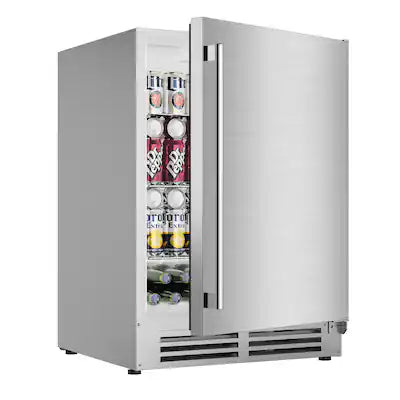 Coolake - 24″ 5.3 Cu.ft Outdoor Refrigerator for Patio, 180 Cans Built-in or Freestanding Under Counter Beverage Cooler