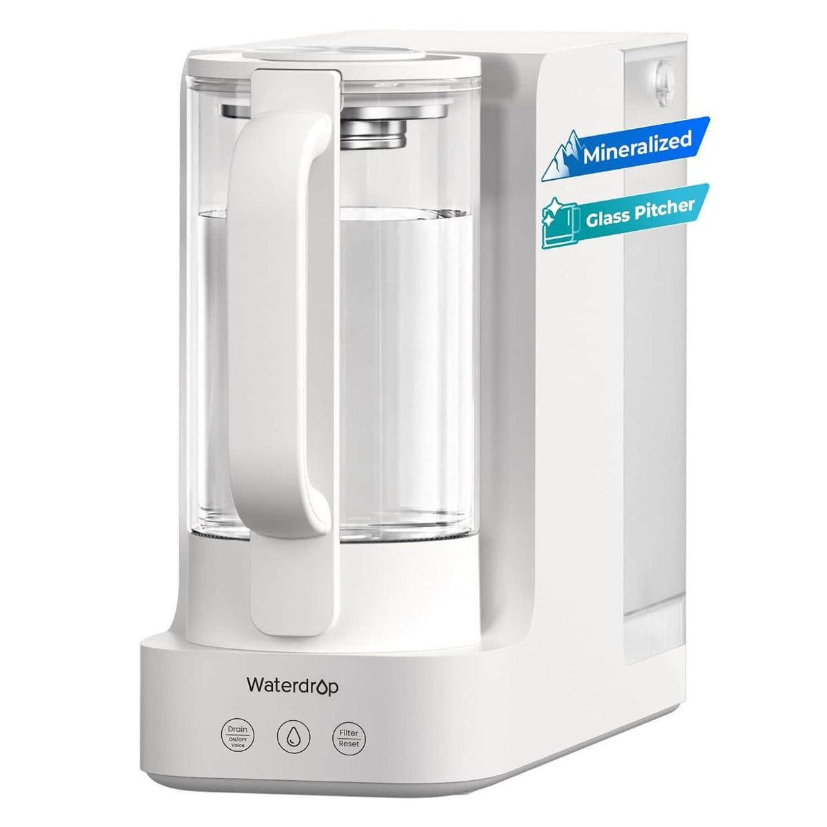 Waterdrop - C2SL Countertop Reverse Osmosis Water Filter, [ Mineral Added ] | 40oz Autofill Glass Pitcher - White