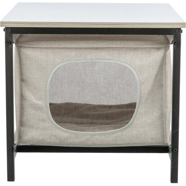 Front. TRIXIE - Emmie Indoor Cat Condo, Cat Bed Side Table, Cat Hideaway Cave with Cozy Cushion - Gray.