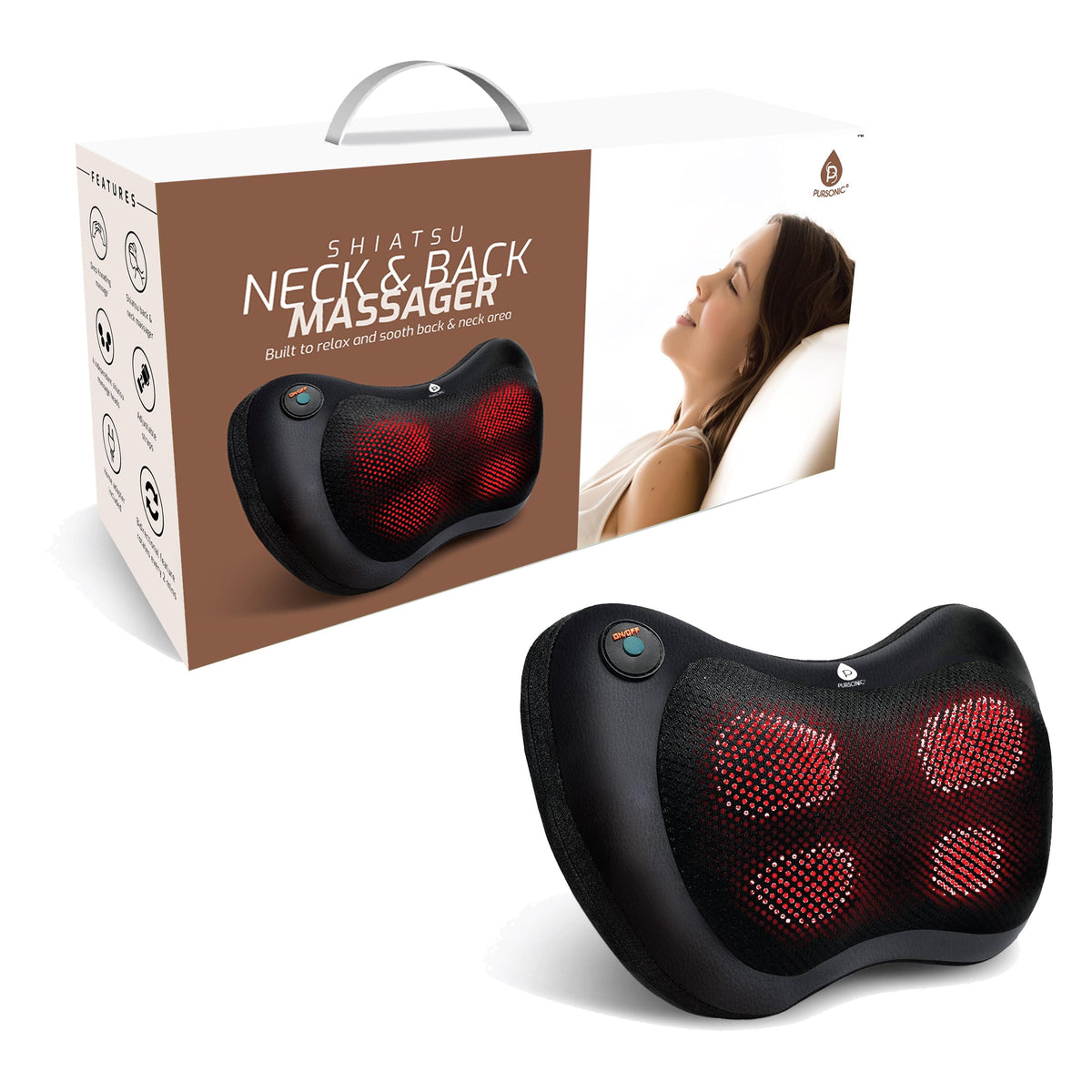 Pursonic - Shiatsu Heating Neck & Back Massager - Black