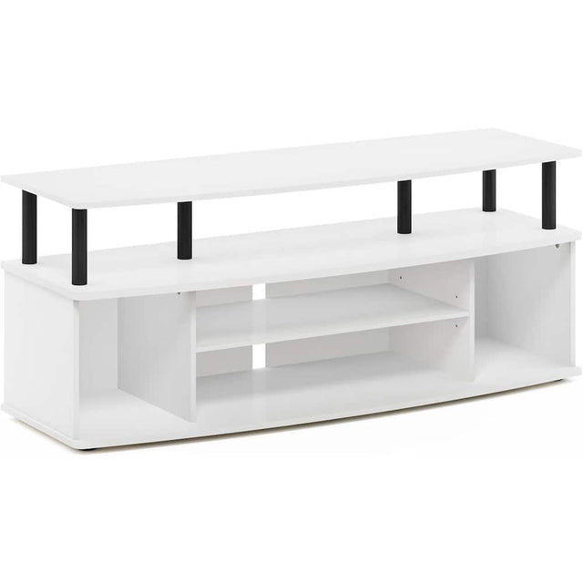 Front. FurniFact - White 55 Inch TV Stand with 3 Shelves and 2 Cabinets Modern TV Console - White.