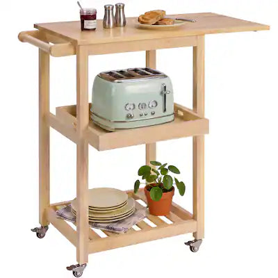 Best Choice Products - Rolling Kitchen Island Cart w/ Drop Leaf Extension, Solid Wood, Tray, Shelf, Wheels