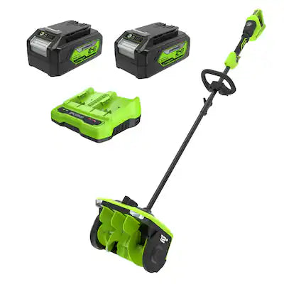 Greenworks - 48V (24V x 2) 12" Cordless Battery LED Snow Shovel, with (2)4.0Ah Battery and 4A Dual Port Charger